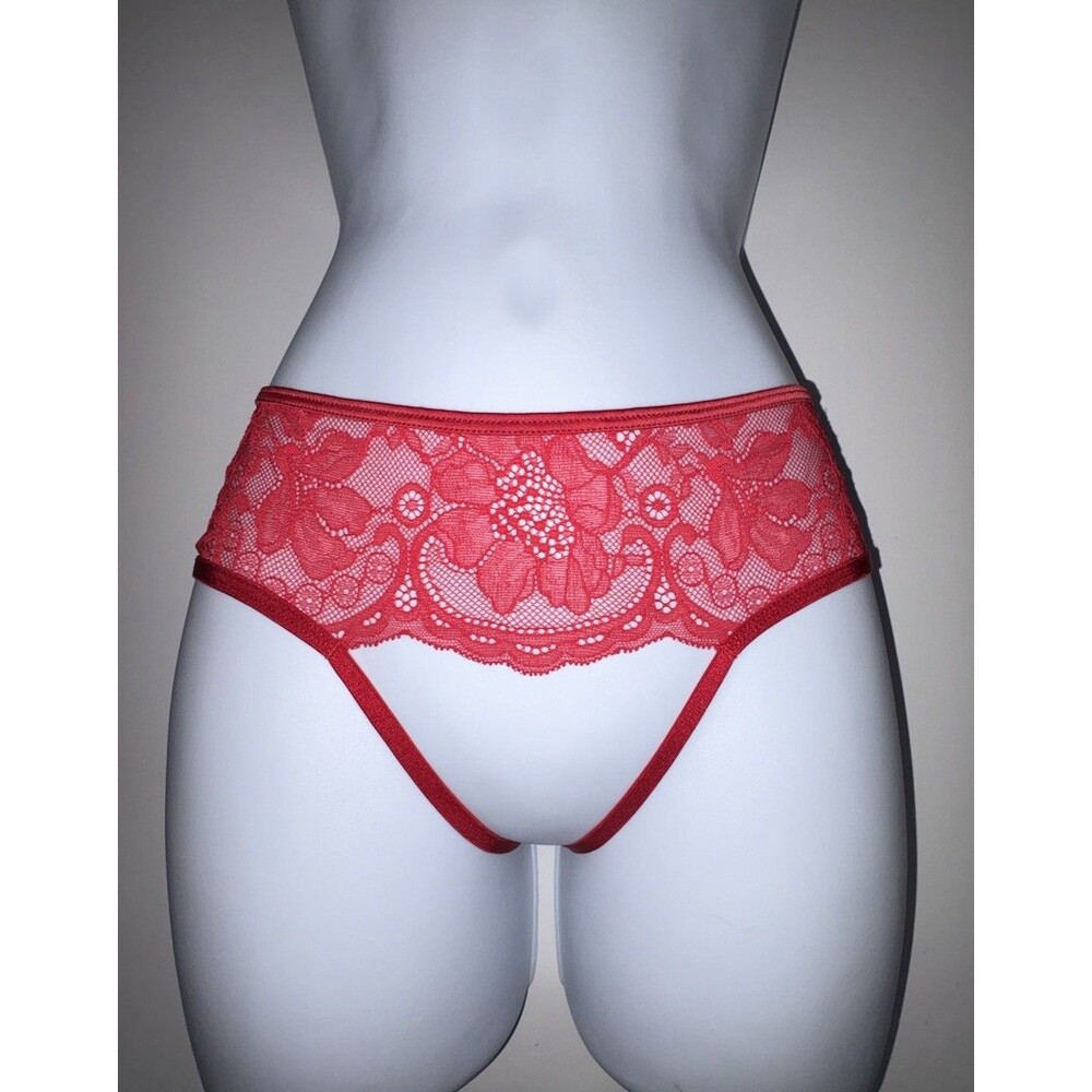 Victoria's Secret Red Cheeky Lace Crotch-Less Panties Strappy Panty Size XS